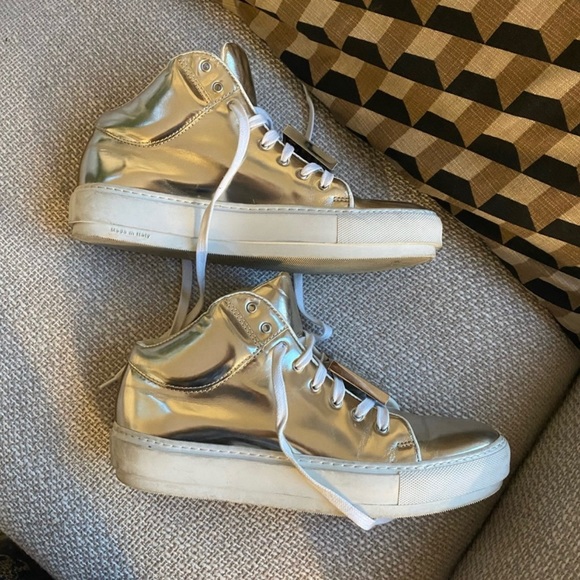 ACNE STUDIOS Metallic Chrome Adriana High Top Platform Sneakers. Size 9 - Picture 1 of 9